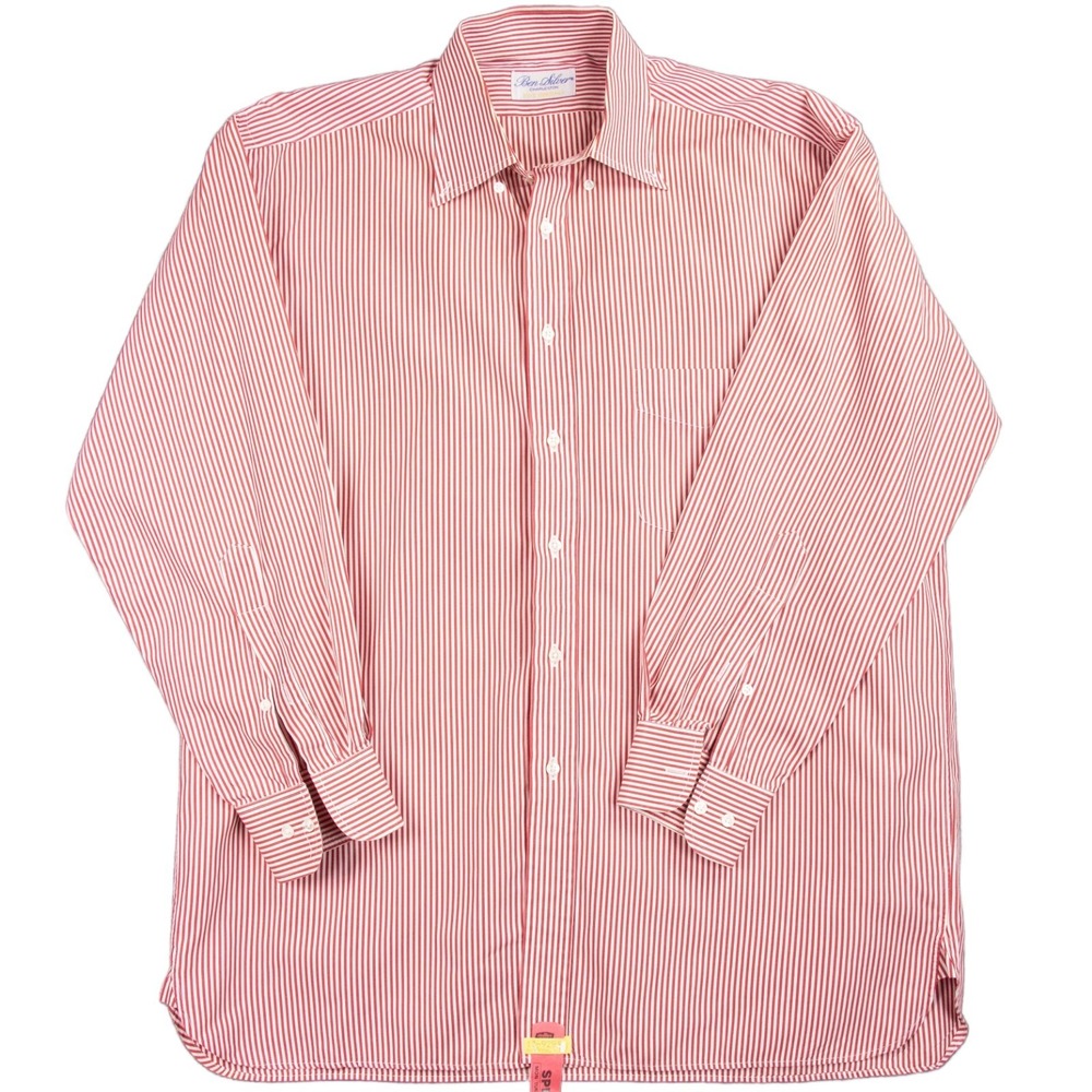 Ben‎ Silver Shirt Men's 17-33 Red White Striped Cotton Classic Fit Made in USA